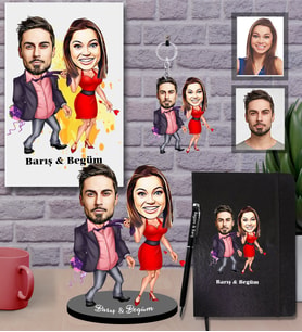 Kişiye Özel Sevgili Karikatürlü 5 li Hediye Seti Model 6