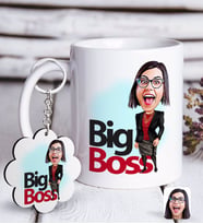 BK Gift Kişiye Özel Bayan Big Boss Karikatürlü Beyaz Kupa ve Anahtarlık Hediye Seti-2 (Model 1)