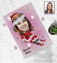 Kişiye Özel Yılbaşı Bayan Karikatürlü A4 99 Parça Puzzle Model-9