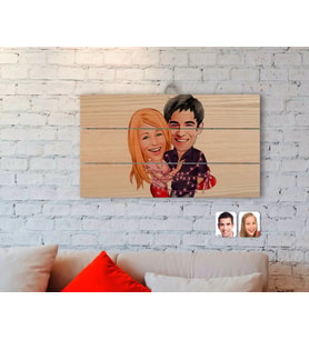 BK Gift Kişiye Özel Sevgililer Karikatürlü Otantik Ahşap Palet Tablo-2