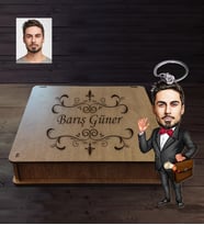 Kişiye Özel Avukat Karikatürlü Ahşap Anahtarlık Kutulu Bay-1