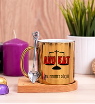 Avukat Ahşap Altlıklı Gold Kupa Bardak