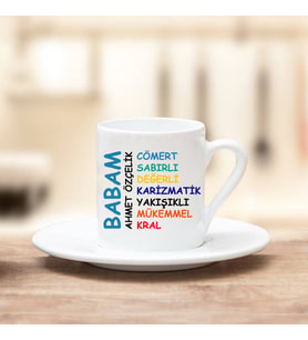 Babalar Günü Hediyesi Babam Yazılı Türk Kahvesi Fincanı (Beyaz)