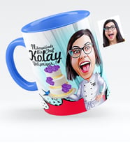 BK Gift Kişiye Özel Bayan Chef Karikatürlü Mavi Kupa Bardak  2