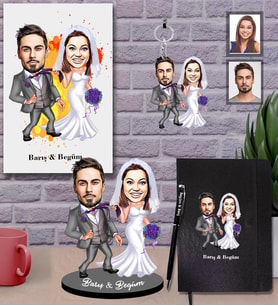 Kişiye Özel Gelin Damat Karikatürlü 5 li Hediye Seti  Mod-6