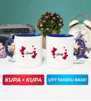 İkili İsme Özel Sevgililer Günü Hediyesi Kupa Bardak Lacivert