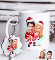 BK Gift Kişiye Özel Yeni Yıl Sevgililer Karikatürlü Beyaz Kupa ve Anahtarlık Hediye Seti-2 (Model 1)