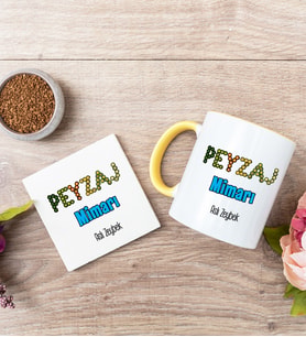 Peyzaj Mimarı Sarı Kupa Bardak Ve Bardak Altlığı Seti
