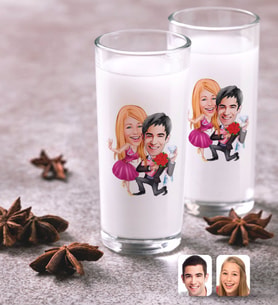BK Gift Kişiye Özel Renkli Baskılı Sevgililer Karikatürlü İkili Rakı Bardağı Seti-9 (Beyaz)
