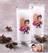 BK Gift Kişiye Özel Renkli Baskılı Sevgililer Karikatürlü İkili Rakı Bardağı Seti-9 (Beyaz)