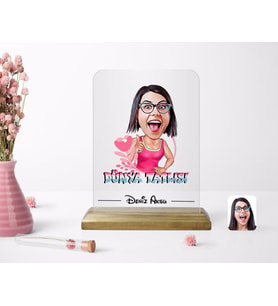BK Gift Kişiye Özel Dünya Tatlısı Karikatürlü Ahşap Standlı Çerçeve (Beyaz)