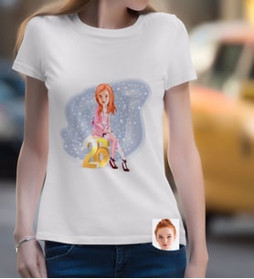 BK Gift Kişiye Özel Bayan Doğum Günü Karikatürlü Beyaz Tişört-10