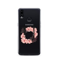 Pembe Çiçekli Harf Tasarım Süper Şeffaf Silikon Telefon Kılıfı Samsung A10s U-Ha