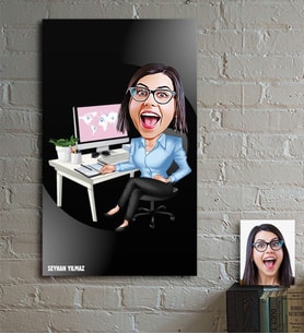 BK Gift Kişiye Özel Bayan Genel Müdür Karikatür Ahşap Tablo - 1