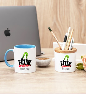 Fizik Öğretmeni Mavi Kupa Bardak Ve Kalemlik Seti