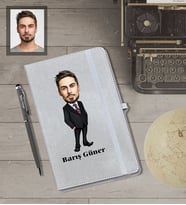 Kişiye Özel Öğretmen Karikatürlü Gri Defter Kalem Hediye Seti  Bay-5