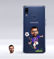 BK Gift Kişiye Özel Sarı Lacivert Futbolcu Karikatürlü Samsung Galaxy A10s İnce Şeffaf Silikon Telefon Kapağı (Beyaz)