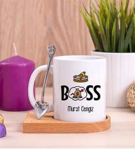 Patron Ahşap Altlıklı Beyaz Kupa Bardak