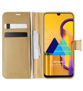 Microsonic Samsung Galaxy M30s Kılıf Delux Leather Wallet Gold