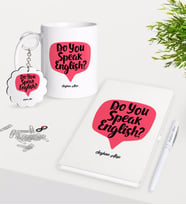 BK Gift Kişiye Özel İngilizce Öğretmeni Kupa Anahtarlık Beyaz Defter Kalem Hediye Seti-14 (Model 1)