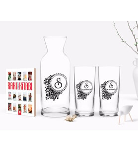 BK Gift Kişiye Özel Renkli Baskılı İsimli İkili Rakı Bardağı Karaf ve Cep Kitabı Hediye Seti-114 (Model 1)