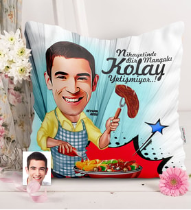 BK Gift Kişiye Özel Bay Mangalcı Karikatürlü  Yastık  1