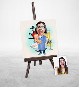 BK Gift Kişiye Özel Bayan Ebe Karikatür Şovaleli Doğal Taş  1