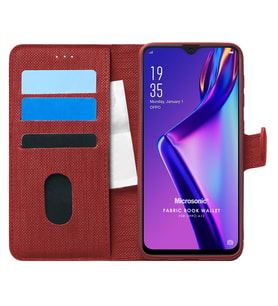 Microsonic Oppo A12 Kılıf Fabric Book Wallet Kırmızı