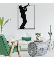 New Jargon - Çerçeve İçinde Saksafon Çalan Şapkalı Adam Tasarım Metal Tablosu 70x46cm (Siyah)