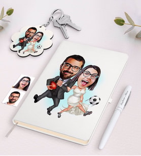 BK Gift Kişiye Özel Sevgili Karikatürlü Beyaz Defter Kalem ve Anahtarlık Hediye Seti-15 (Model 1)