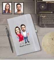 Kişiye Özel Sevgili Karikatürlü Gri Defter Kalem Hediye Seti Model 14