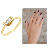 Zirkon Taşlı V Tasarım Gold Renk 925 Ayar Gümüş Bayan Yüzük