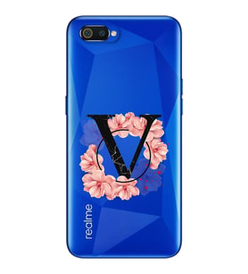 Pembe Çiçekli Harf Tasarım Süper Şeffaf Silikon Telefon Kılıfı Oppo Realmi C2 V-