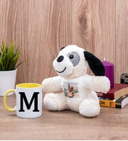 Baş Harfli Sarı Kupa Bardak ve Peluş Köpek