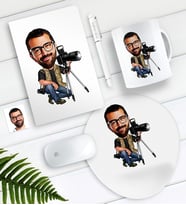 BK Gift Kişiye Özel Bay Profesyonel Fotoğrafçı Karikatürlü Defter Kalem Kupa Mouse Pad Seti (Model 1)