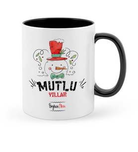 BK Gift Kişiye Özel Mutlu Yıllar Siyah Kupa Bardak  1