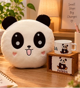 Panda Yastık Ve Kutulu Panda Kupa Hediye Seti