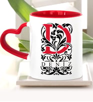 BK Gift Kişiye Özel D Harfi Kırmızı Kalpli Kupa Bardak Model 2