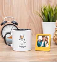 Hemşire Karikatürü Siyah Kupa Bardak ve Sarı Mini Fotoğraf Çerçevesi