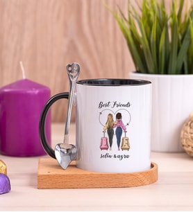 Best Friends Ahşap Altlıklı Siyah Kupa Bardak