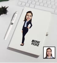 Kişiye Özel Karikatürize Bankacı Defter Kalem Seti Beyaz 91323