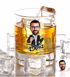 BK Gift Kişiye Özel Renkli Baskılı Erkek Karikatürlü Viski Bardağı-50 (Beyaz)