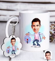 BK Gift Kişiye Özel Erkek Elektrik Mühendisi Karikatürlü Beyaz Kupa ve Anahtarlık Hediye Seti-1 (Model 1)