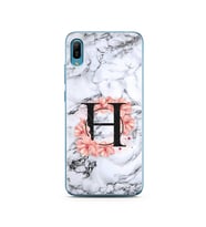 Mermer Çiçekli Harf Tasarım Süper Şeffaf Silikon Telefon Kılıfı Huawei Y6 2019 H
