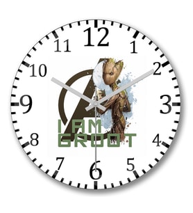 Avangers I Am Groot Duvar Saati Bombeli Gercek Cam