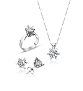 Swarovski Taşlı " TEK TAŞ - KAR TANESİ " Model Tasarım Gümüş Set