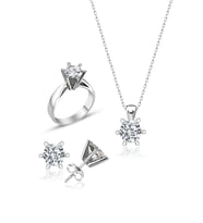 Swarovski Taşlı " TEK TAŞ - KAR TANESİ " Model Tasarım Gümüş Set