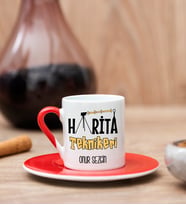 Harita Teknikeri Kırmızı Türk Kahvesi Fincanı