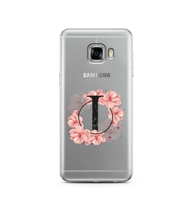 Pembe Çiçekli Harf Tasarım Süper Şeffaf Silikon Telefon Kılıfı Samsung C5   I-Ha