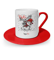 Yılbaşı Hediyesi BK Gift Kişiye Özel Noel Baba Mutlu Yıllar Kırmızı Türk Kahvesi Fincanı  6